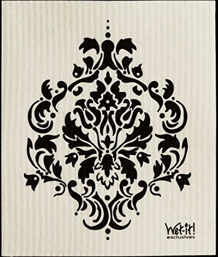 Swedish Treasures Wet-it! Cleaning Cloth, Black Damask, Super Absorbent, Reusable, Biodegradable, All-purpose