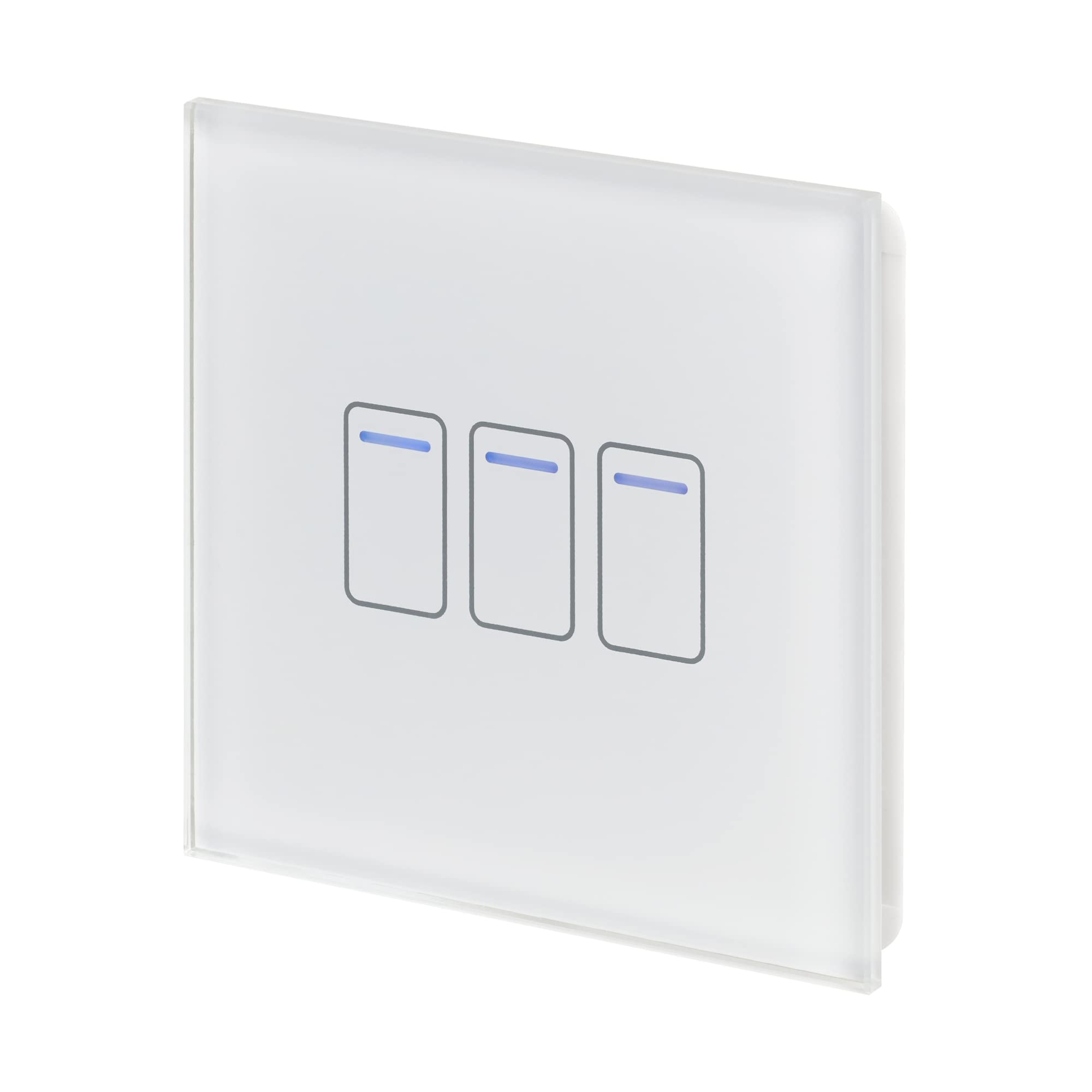 Retrotouch Crystal Touch Switch | LED Light Indicator | 3 Gang 1 Way 300W | Stylish White Glass Finish | Screwless Front | 35mm Back Box No-Neutral Required | Luxury Home & Bathroom Light Switches
