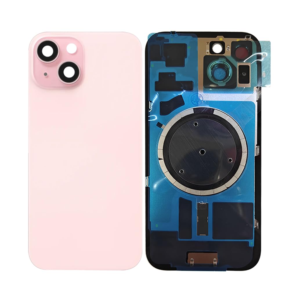 Photo 1 of 1Pcs/Lot Battery Cover Glass for iPhone 15 Plus Back Housing Replacement with Small Parts Metal Plate Magnetic for iPhone 15PLUS 2in1 Big Hole Back Glass Rear Door Case (Pink)