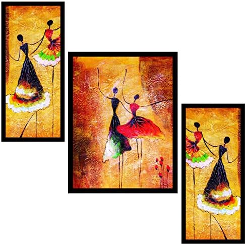 Miniscape African Dancing Girls Textured Wall Frame Painting- MP048C2F3