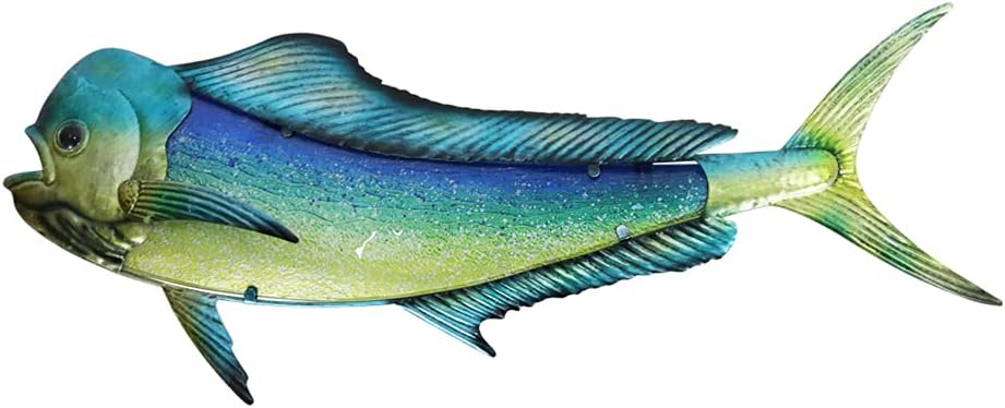 Plaques & Wall Art - LIFFY Metal Mahi Wall Art Indoor Outdoor Metal Fish Wall Decor Fish Wall Hanging Decorative Ornaments Metal and Glass Nautical Theme Home Wall Decorations for Office,Pool,Bathroom - 36 Inches Long