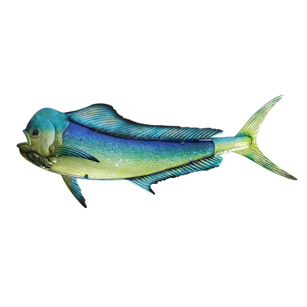 Photo 1 of ***used**LIFFY Metal Mahi Wall Art Indoor Outdoor Metal Fish Wall Decor Fish Wall Hanging Decorative Ornaments Glass Nautical Theme Home Wall Decorations for Office,Pool,Bathroom - 36 Inches Long