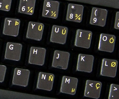 ENGLISH US INTERNATIONAL KEYBOARD STICKERS ON BLACK BACKGROUND