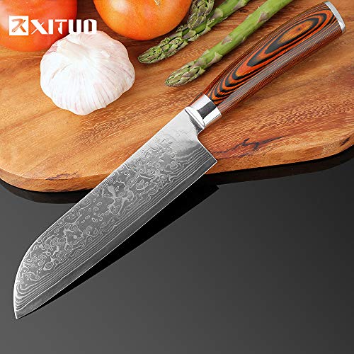 Best Quality - Kitchen Knives - Kitchen Knife 7 Inch Chef Knife Japanese Utility Santoku Knife Meat Cleaver VG10 Damascus Steel Sashimi Salmon Sushi Cutter Tool - by HURA - 1 PCs