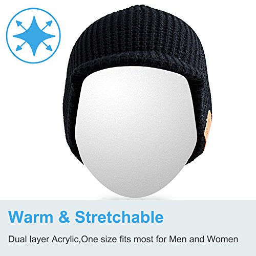 Qshell Unisex Stylish Bluetooth Beanie Hat Cap with Wireless Bluetooth Headphone Headset Earphone Music Audio Hands-Free Phone Call for Winter Sports Fitness Exercise Workout Lifestyle - Black - Thumbnail 2
