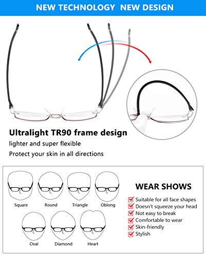 GAOYE 2-Pack Blue Light Blocking Reading Glasses Women/Men,Anti Eyestrain Filter UV Lightweight TR90 Frame (Black + Tea, 2.0) - Thumbnail 4