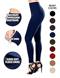 Sejora Fleece Lined Leggings High Waist Compression Slimming Warm Opaque Tights (One Size, Navy)