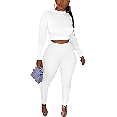 Kaximil Women's Workout Tracksuit 2 Piece Outfits Long Sleeve Crop Top High Waist Legging Pants Set