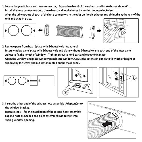gulrear Sliding Door Air Conditioner Kit with Dual Hose Adjustable