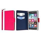 MPERO Nokia Lumia 730 / 735 Wallet Case, [Flex Flip] Cover with Card Slots and Wrist Strap (Hot Pink / Navy)