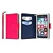 MPERO Nokia Lumia 730 / 735 Wallet Case, [Flex Flip] Cover with Card Slots and Wrist Strap (Hot Pink / Navy)