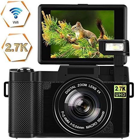 Digital Camera Vlogging Camera 24MP Ultra HD 2.7K WiFi YouTube Camera 3.0 Inch 180 Degree Rotation Flip Screen Camera Retractrable Flashlight