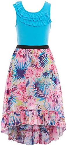 SaraSara Big Girls Long Sleeve Hi Low Dress (with Many Options), 7-16 (14, Turquoise Multi)