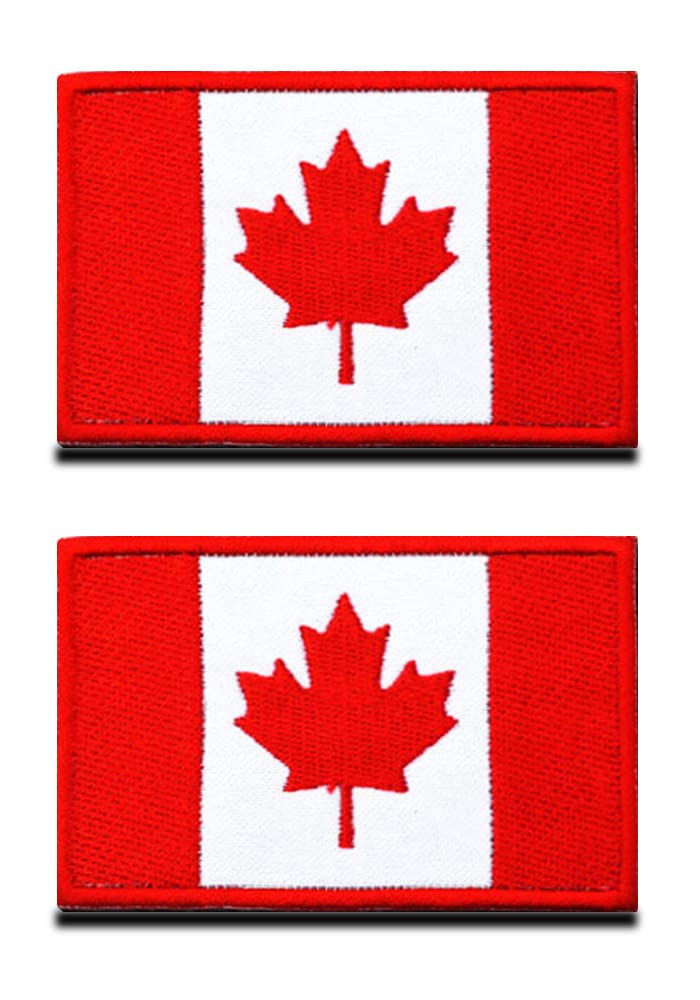 2 Set. Tactical Canada Flag Embroidered Patches - 3.15"x 2" Canadian Maple Leaf Flag Military Uniform Sew On Emblem Patch - Loop & Hook Fasteners Attach to Tactical Backpack, Garment & Gears — image 1