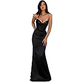 Geforsp Mermaid Beaded Corset Prom Dresses for Women 2026 Strapless Satin Formal Dresses Evening Party Gown