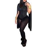 Ryehack Sexy Two Piece Outfits for Women Cap Sleeve Cowl Neck Bodysuit Top and Mesh Tights Set Jumpsuits Night Club Outfits