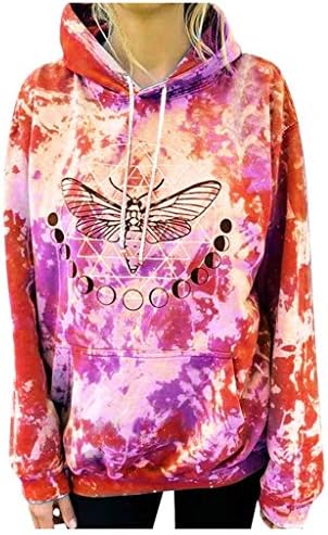 Sanyyanlsy Women's Fall Winter Long Sleeve Round Neck Gradient Tie-Dyeing Top Fashion Wild Butterfly Print Hoodie Blouse