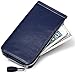 Huztencor Women's Credit Card Holder RFID Blocking Oil Wax Leather Multi Card Organizer Wallet Slim Long Zipper Bi-fold Business Card Case Clutch Wallet with ID Window Blue (FBA)