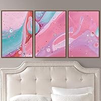 3 Piece Framed Canvas Wall Art Pink Pastel Liquid Canvas Prints Home Artwork Decoration for Living Room,Bedroom - 16