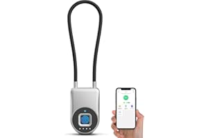 eLinkSmart Fingerprint Cable Lock, 3.6" Long Shackle Small Keyless Biometric Waterproof Bluetooth Smart Padlock for Gate Outdoor Fence Gym Locker Cabinet Pool Yard Ski Luggage Travel - Silver
