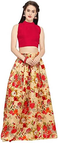 Generative Shoppe Women's Banglory Satin Semi Stitched Lehenga choli_Free Size
