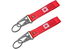 2PCS Canada Embroidered Flag Keychain,2.5×16CM Tactical Embroider Canadian Key Strap