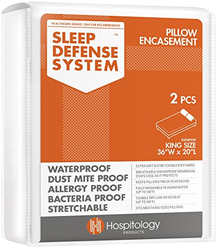 The Original Sleep Defense System - Waterproof / Bed Bug / Dust Mite Proof - PREMIUM Zippered Pillow Encasement & Hypoallergenic Protector, Set of 2, 20-Inch by 36-Inch, King