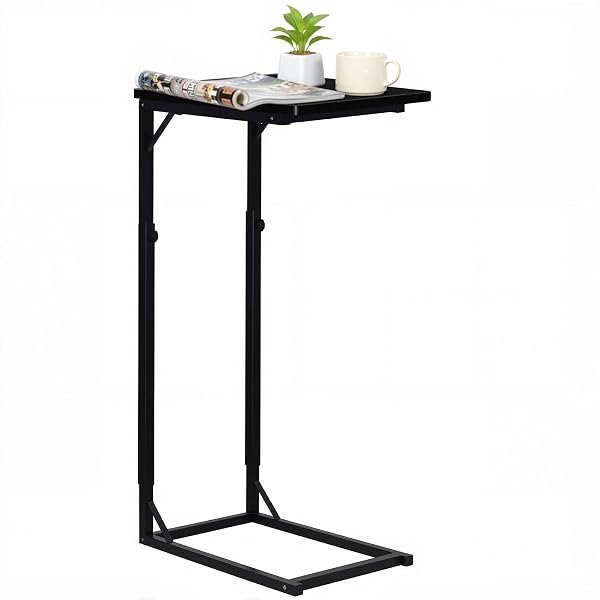 WEGXY C-SHAPED END TABLE, SMALL SIDE TABLE FOR COUCH WITH STURDY METAL FRAME, MULTI-FUNCTIONAL SOFA TABLE FOR LIVING ROOM, BEDROOM, BEDSIDE, NIGHTSTAND, COMPACT ACCENT TABLE – BLACK