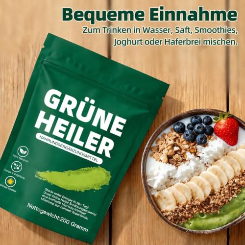 Green Detoxification Powder, 200 g Superfood Detoxification Powder Helper, Greens Powder with Spirulina, Barley Grass, Inulin, Turmeric, Vitamin D3, Rich in Vitamins, Minerals & Fibre for Energy