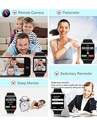 Sazooy   Reloj inteligente con Bluetooth, resistente al agua, con ranura para tarjeta SIM SD, podómetro, compatible con iOS y iPhone, Android, Samsung para hombres, mujeres y niños