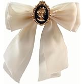 JKQBUX Fashion Elegant Organza Ribbon Bow Tie Brooch Pins for Women Girls Pearl Bow Tie Pre-Tied Bowknot Pin Corsage Collar accessory