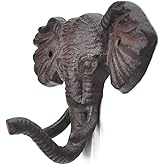 Geenite Antiqued Reproduction Cast Iron Elephant Head Single Hook Hanger Animal Shaped Coat Hat Hooks Heavy Duty Iron Art Decorative 1 pc