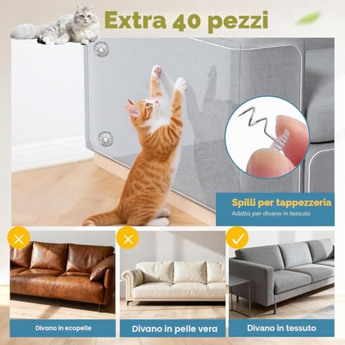 Cat Scratches Sofa Protector, 40 x 800 cm Scratch-Resistant Cat Sofa Protector for Cat, Sofa Protector for Sofas, PVC Anti-Scratch Protector, Protector for Sofa Door and Furniture
