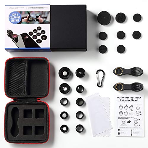 Phone Camera Lens,10 in 1 Cell Phone Lens Kit 0.63 Wide Angle Lens+0.36 Wide Angle Lens+198°Fisheye Lens+20X Macro Lens+15X Macro Lens+Star Filter+CPL+Kaleidoscope Lens+Telephoto Lens+Flow Filter - Thumbnail 5