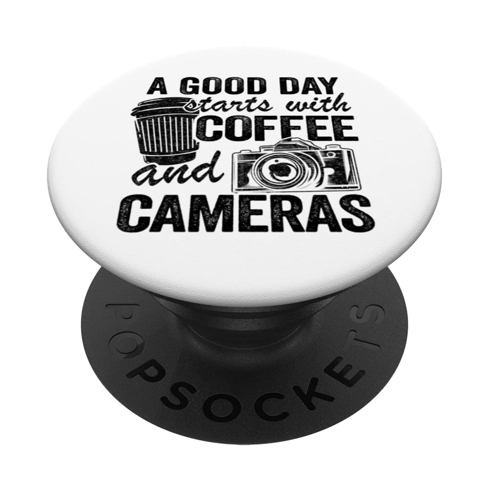 A Good Day Starts With Coffee And Cameras Funny Photography PopSockets Swappable PopGrip