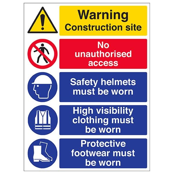 V Safety Warning Building Site - Multi Hazard Site Safety High Viz - 300 X 400MM Safety Sign With Snap Frame