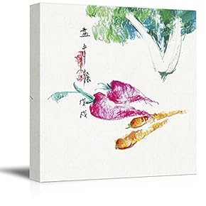 Square Canvas Wall Art - Watercolor Style Chinese Painting of Vegetables - Giclee Print Gallery Wrap Modern Home Art Ready to Hang - 12x12 inches