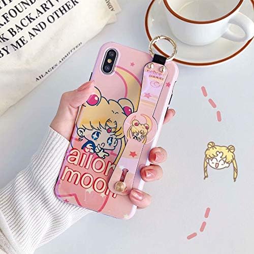 Gentra for iPhone X Case Cute Sailor Moon Wristband Phone Case for iPhone 7 8 Plus X XR XS Cases Bracket Soft Silicon Back Cover (Design 2, for iPhone Xs)