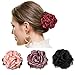 Floral Hair Claw Clips Set for Women, Double Grip Teeth Nonslip Strong Jaw Clamps Large Ribbon Rose Flower Hair Hold Clutches Accessories 3.9