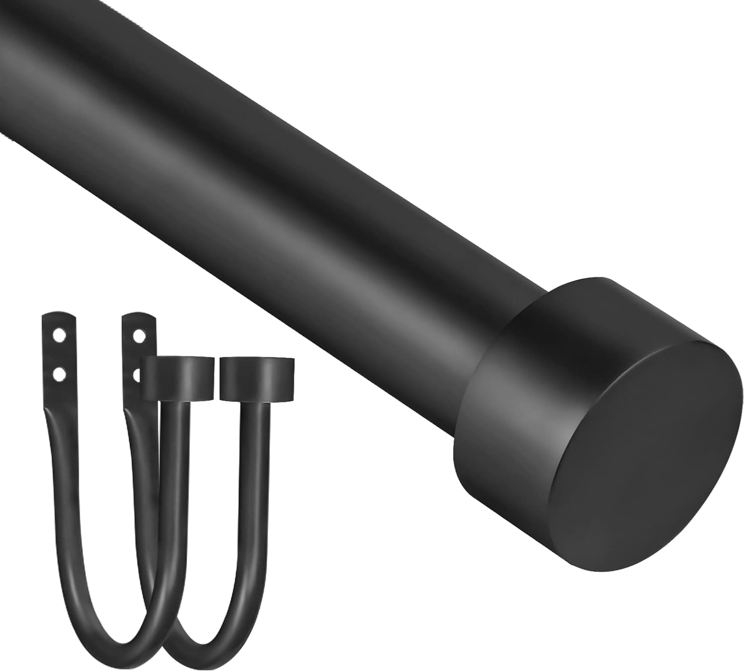 Window Treatment Hardware - Curtain Rod for Window 18-45’’(1.5-3.75ft), YNL Matte Black Small Drapery Rods with 2PCS Curtain Holdbacks, Adjustable Heavy Duty Curtain Rod with Cap Finials, Recommended Window Size:18”-37”