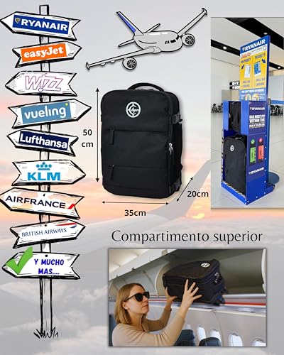 Ayars Ryanair Priority Cabin Backpack 55x40x20 | Oxford 900D Waterproof | TSA Lock | Airplane Hand Luggage | Travel Kit: Neck Pillow + 3D Mask + Plugs + Toiletry Bag | USB