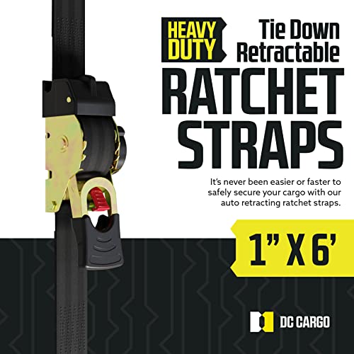 DC Cargo Auto Retractable Ratchet Straps Heavy Duty (4 Pack) 1" x 6