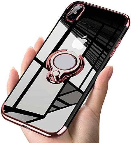 Caler Case Compatible iPhone XR Mobile Phone Case Soft Silicone Case Ultra Thin TPU Bumper Case 360 Degree Ring Stand Magnetic Car Holder Protective Case for Transparent Anti-Scratch