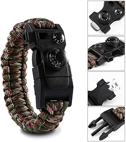 Paracord Bracelets with Thermometer, Mini Multitool Card, Fire Starter, Whistle and Compass, a Perfect Tactical Survival Gear for Camping, Hiking, Fishing and More (Camouflage)