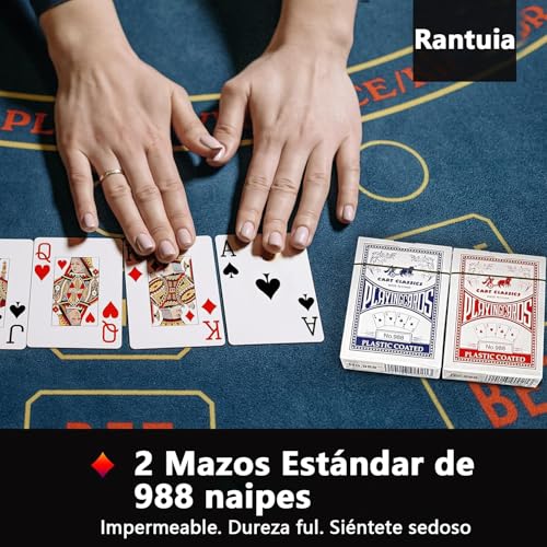 Rantuia Fichas Poker, Juego de Póquer de 300 Piezas, 5 Dados, 2 Barajas de Cartas Viene con Estuche de Transporte de Aluminio, Fichas de Poker Apto para Adultos y Niños a Partir de 8 años.