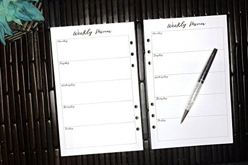 2018-2019 Daily A5 Planner Weekly Menu Inserts, Paper Refills for Filofax, Kikki K, Mulberry, Webster's, Simple Stories, Day Timer, Day Designer and Half Letter Size 5.8" x 8.3"