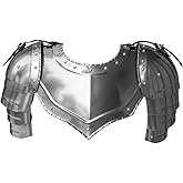 AnNafi® Medieval Iron Gorget with Pauldrons Gothic Spaulders Arm Shoulder Guard Set Viking Crusader Warrior Armor Steel Neck Protector SCA LARP Knight Metal Vembrace Pair Silver Adult