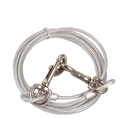 Stainless Steel Pet Dog Tie Out Cable - Double Head Dog Leash Camping Outdoor Tie-out Cable for Medium Large Pet Dogs (3m/10Ft, Silver)