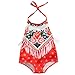 Newborn Baby Girls Ethnic Flower Printing Tassels Backless Halter Romper Sunsuit (12-18months, Red)
