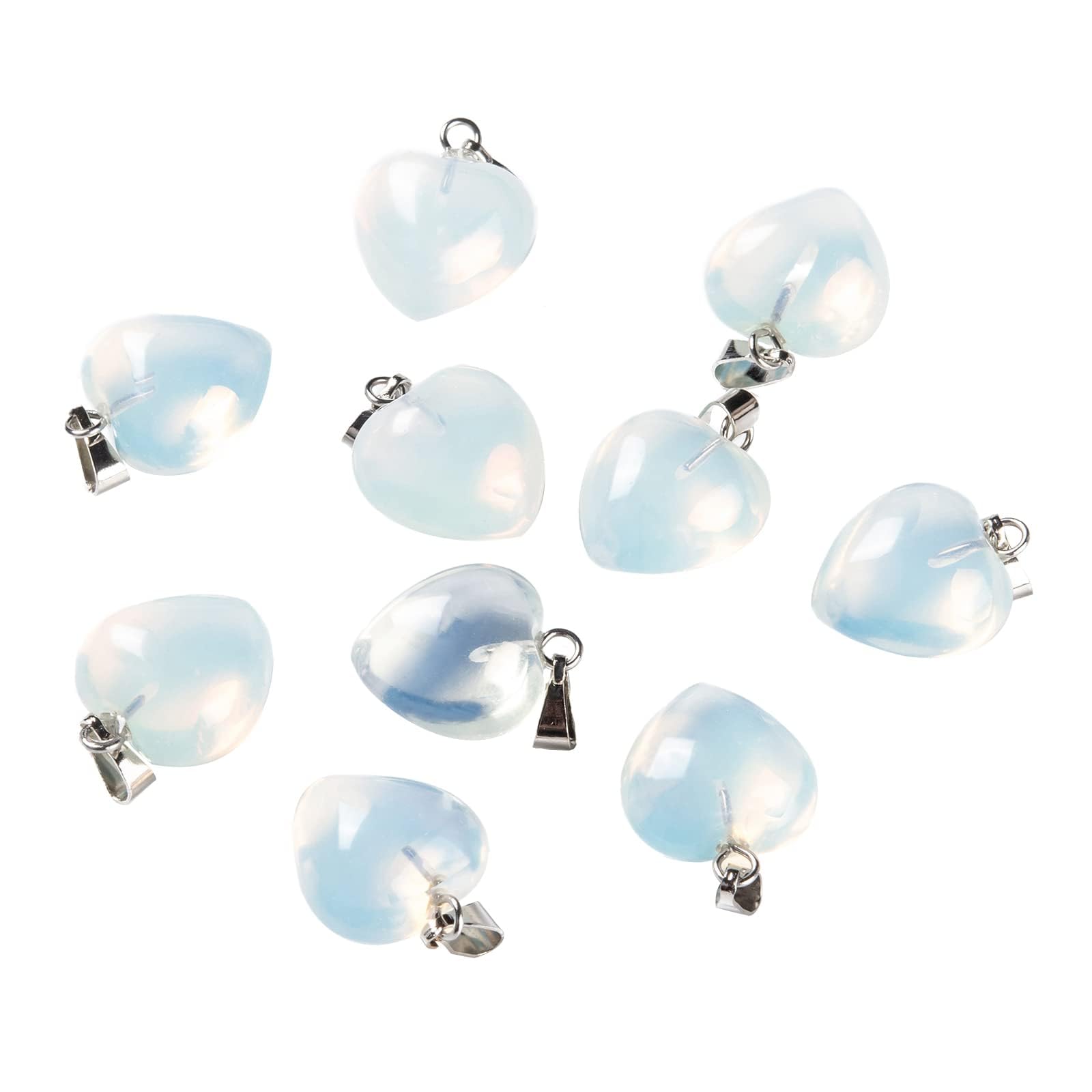 BEEFLYING 10 Pcs Natural Gemstone Heart Pendant Charms Opalite Charms Healing Stone Pendants for Jewelry Making Crafts Supplies